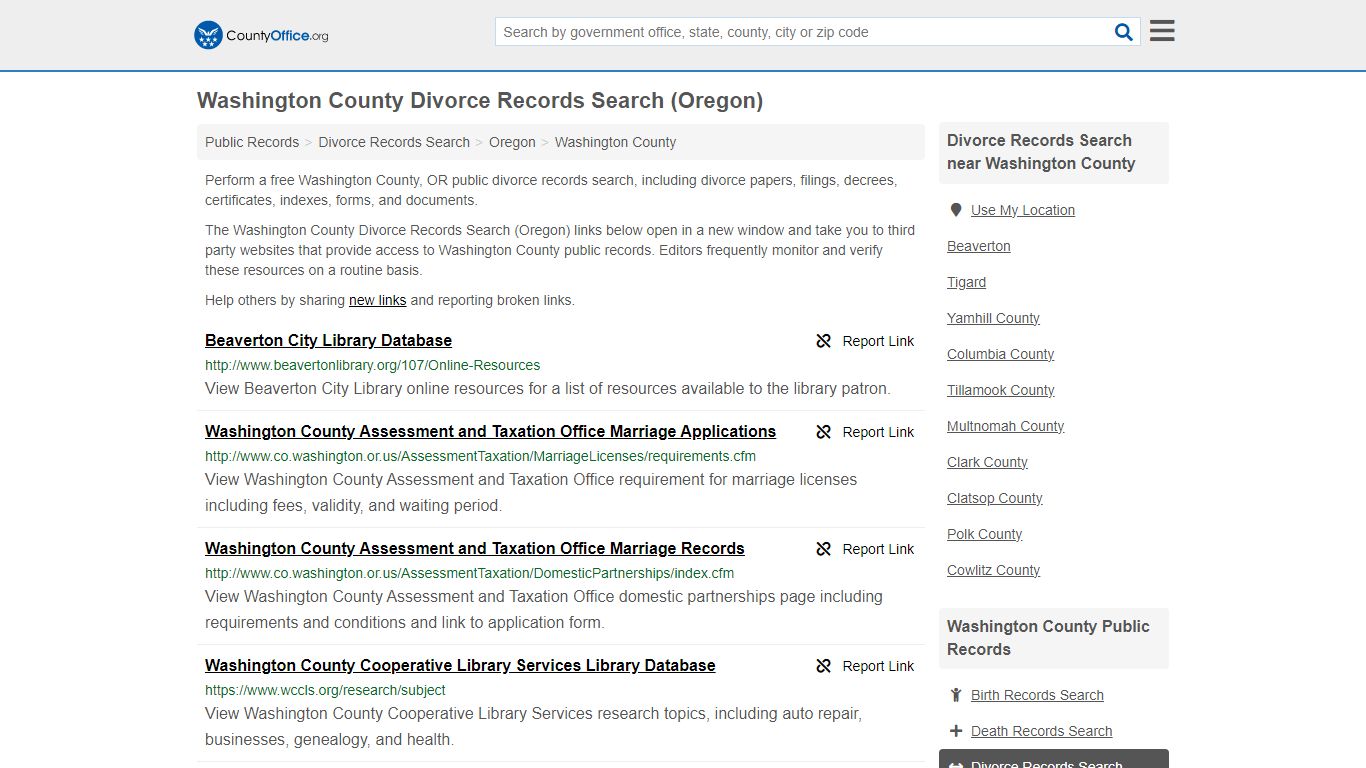 Washington County Divorce Records Search (Oregon) - County Office